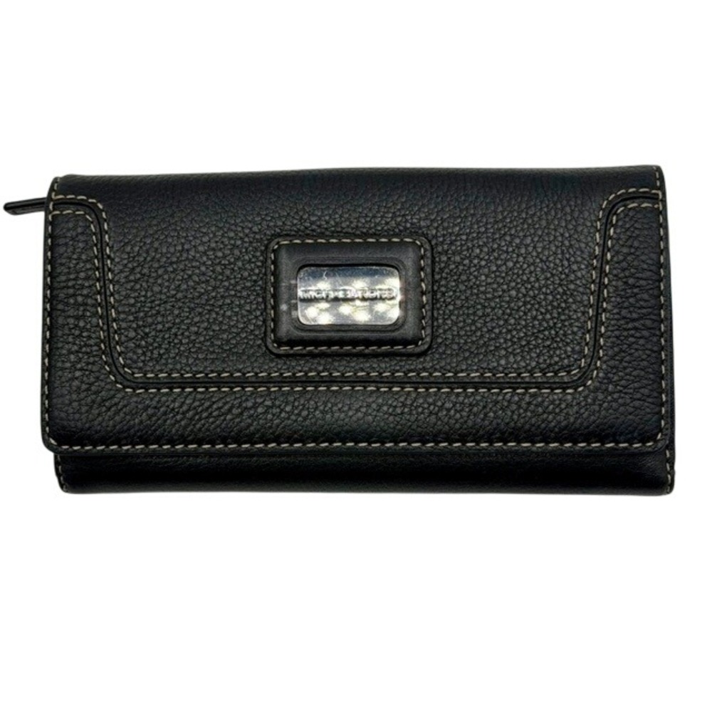 Michael Kors Black Pebbled Leather Continental Wallet Contrast Stitching Logo - Picture 1 of 9